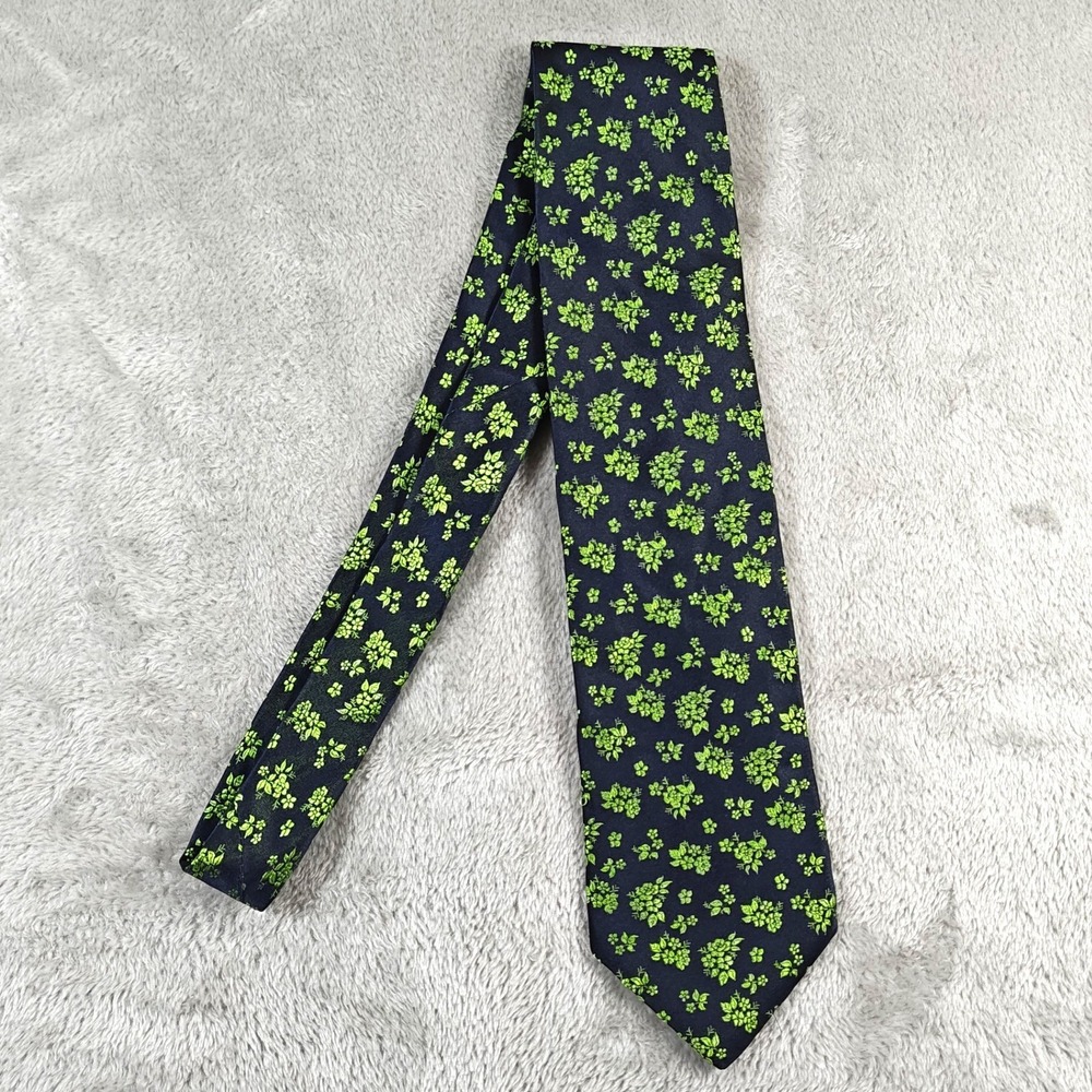 Paul Smith Tie Mens Black Green Floral Flowers Silk Made In England Designer